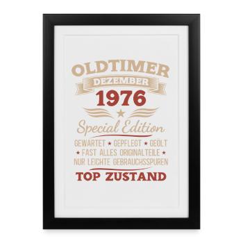Cadeau du 49e anniversaire Voiture vintage décembre 1976 - Affiche encadrée (27 × 37 cm) - noir - Devant