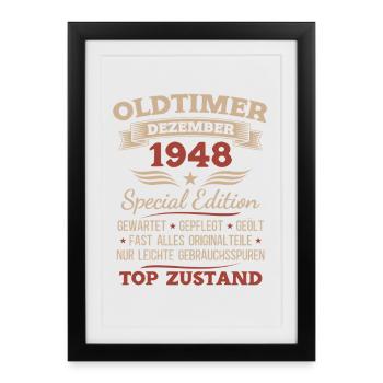 Cadeau du 77e anniversaire Voiture ancienne décembre 1948 - Affiche encadrée (27 × 37 cm) - noir - Devant