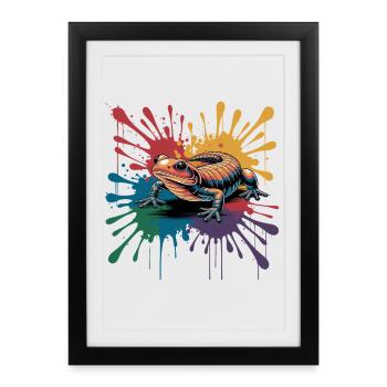 Salamandre colorée avec une touche de couleur pour - Affiche encadrée (27 × 37 cm) - noir - Devant