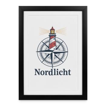 Compas du phare des aurores boréales Côte de la mer du Nord Mer Baltique - Affiche encadrée (27 × 37 cm) - noir - Devant