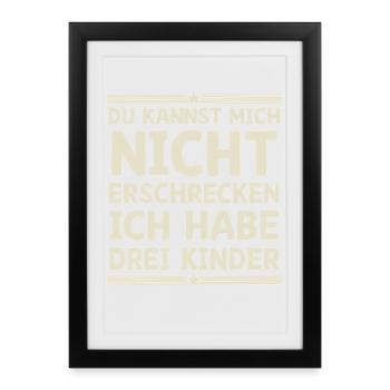 3 enfants Maman Maman Papa Père - Affiche encadrée (27 × 37 cm) - noir - Devant