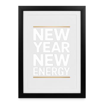 New Year New Energy Typography - Framed poster (27 × 37 cm) - black - Front