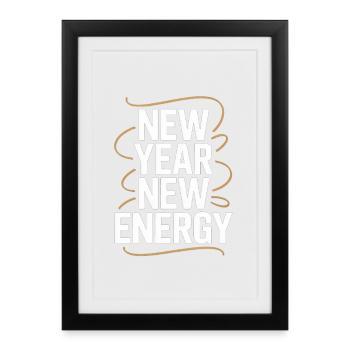 New Year New Energy Typography Tee - Framed poster (27 × 37 cm) - black - Front