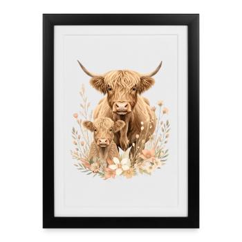 Les vaches veulent, bordées de fleurs, - Affiche encadrée (27 × 37 cm) - noir - Devant
