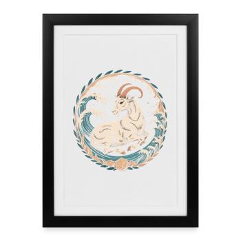 Steinbock Sternzeichen Meeresziege Wellen Magie - Gerahmtes Poster (27 × 37 cm) - Schwarz - Vorne