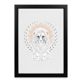 Majestic lion with laurel and sun wreath - Framed poster (27 × 37 cm) - black - Front