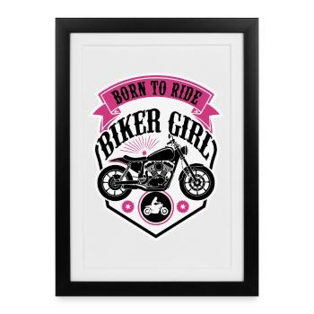 Bouclier moto de motard, fille motarde - Affiche encadrée (27 × 37 cm) - noir - Devant