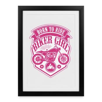 Motard, Motard, Bouclier Rose, - Affiche encadrée (27 × 37 cm) - noir - Devant