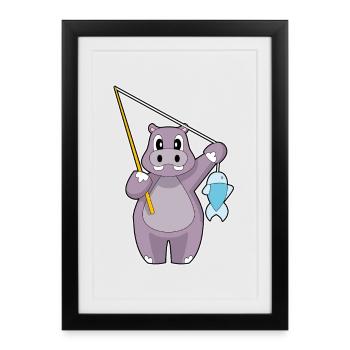 Hippopotamus Angler Fish Fishing - Framed poster (27 × 37 cm) - black - Front