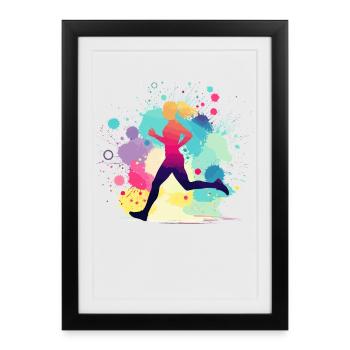 Coureur, course, marathon, jogging, jogging - Affiche encadrée (27 × 37 cm) - noir - Devant