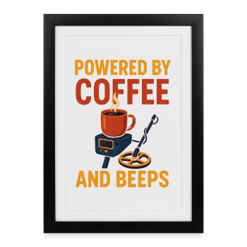 Alimenté par le café et bips de métal étrange - Affiche encadrée (27 × 37 cm) - noir - Devant