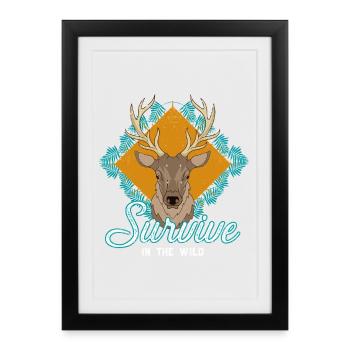 Survive In The Wild Deer Motif - Framed poster (27 × 37 cm) - black - Front