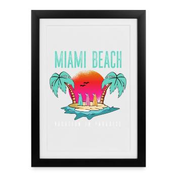 Escapade Paradisiaque à Miami Beach - Affiche encadrée (27 × 37 cm) - noir - Devant