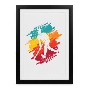 Joueur de hockey sur gazon Hockey Garçon de hockey masculin rétro - Affiche encadrée (27 × 37 cm) - noir - Devant