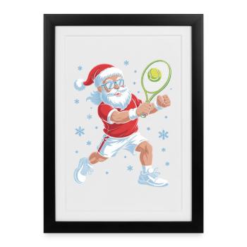 Action festive du tennis du Père Noël - Affiche encadrée (27 × 37 cm) - noir - Devant