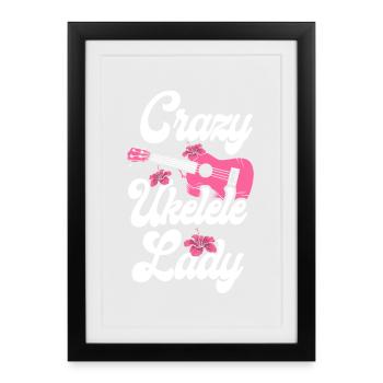 Ukulélé hawaïen Ukulélé fou - Affiche encadrée (27 × 37 cm) - noir - Devant