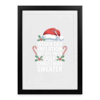 Blague sur l’inflation : Pull de Noël moche - Affiche encadrée (27 × 37 cm) - noir - Devant