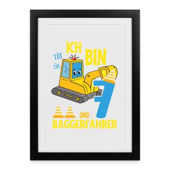 Birthday Excavator 7 Years Excavator Party Gift - Framed poster (27 × 37 cm) - black - Front