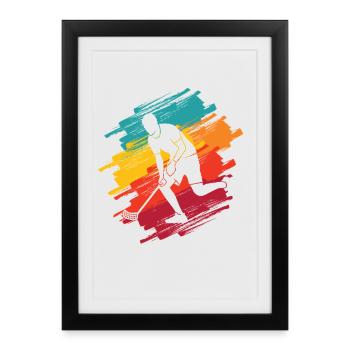 Joueur de floorball Floorball rétro Floorball - Affiche encadrée (27 × 37 cm) - noir - Devant