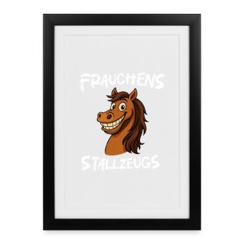 Cheval de dessin animé de l’écurie de la maîtresse - Affiche encadrée (27 × 37 cm) - noir - Devant