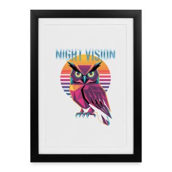 Night Vision Owl Retro Synthwave Sunset - Framed poster (27 × 37 cm) - black - Front