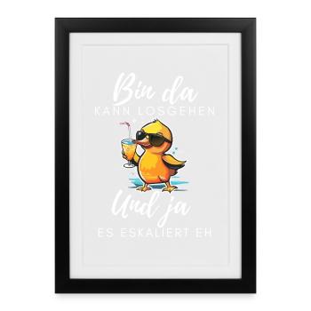 Party Duck with Saying and Cocktail Fun - Framed poster (27 × 37 cm) - black - Front