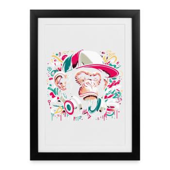 Hip Hop Affe mit Cap und Kopfhörer - Gerahmtes Poster (27 × 37 cm) - Schwarz - Vorne