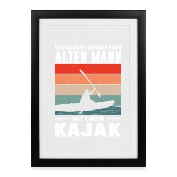 Kayakiste offre des tenues de kayak pour les sports nautiques - Affiche encadrée (27 × 37 cm) - noir - Devant