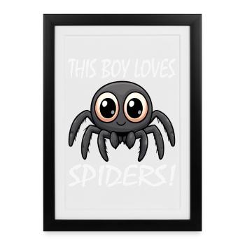Boy Loves Spiders Motif - Framed poster (27 × 37 cm) - black - Front