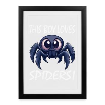 Ce garçon adore les araignées - Affiche encadrée (27 × 37 cm) - noir - Devant