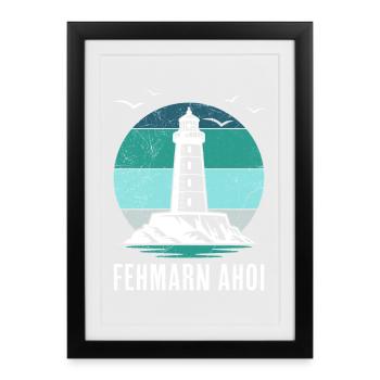 Baltic Sea FEHMARN AHOI Phare Rétro Drôle - Affiche encadrée (27 × 37 cm) - noir - Devant