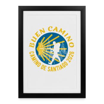 Buen Camino 2026 | Chemin de Saint-Jacques, Pèlerins, Santiago - Affiche encadrée (27 × 37 cm) - noir - Devant