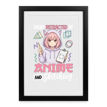 Easily Distracted By Anime And Sketching - Framed poster (27 × 37 cm) - black - Front