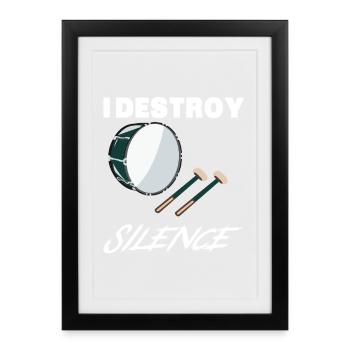 Drôle de batteur basse, je détruis le groupe de musique silence - Affiche encadrée (27 × 37 cm) - noir - Devant