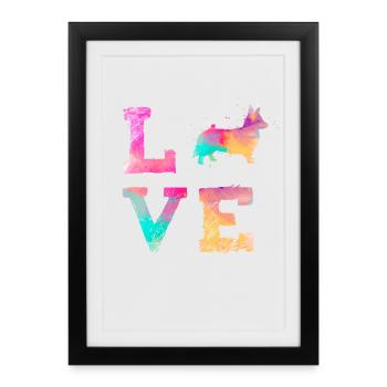 Watercolor Corgi Love Dog Owner Art Colorful Gift - Framed poster (27 × 37 cm) - black - Front