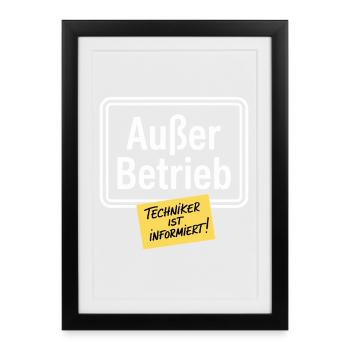 Technicien hors service informe le bureau des paresseux - Affiche encadrée (27 × 37 cm) - noir - Devant