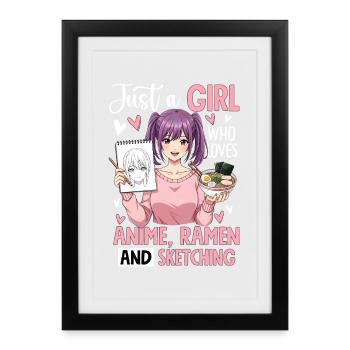 Juste une fille qui aime les ramen d’anime et les croquis - Affiche encadrée (27 × 37 cm) - noir - Devant