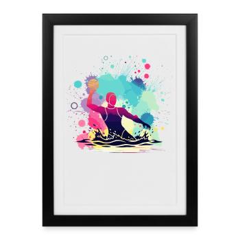 Femme de water-polo, joueuse de water-polo, sport de water-polo - Affiche encadrée (27 × 37 cm) - noir - Devant