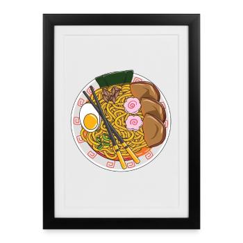 Cadeau pour amateurs de cuisine japonaise drôles de nouilles, nouilles de ramen - Affiche encadrée (27 × 37 cm) - noir - Devant