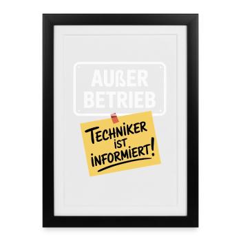 Technicien hors service informe le bureau des paresseux - Affiche encadrée (27 × 37 cm) - noir - Devant