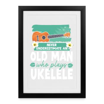 Ukulélé hawaïen ukélé grand-père - Affiche encadrée (27 × 37 cm) - noir - Devant