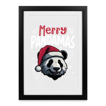 Merry Pandamas Lustiges Panda Weihnachtsmotiv - Gerahmtes Poster (27 × 37 cm) - Schwarz - Vorne