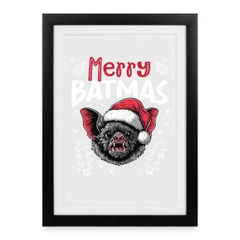 Merry Batmas Lustiges Fledermaus Weihnachtsmotiv - Gerahmtes Poster (27 × 37 cm) - Schwarz - Vorne