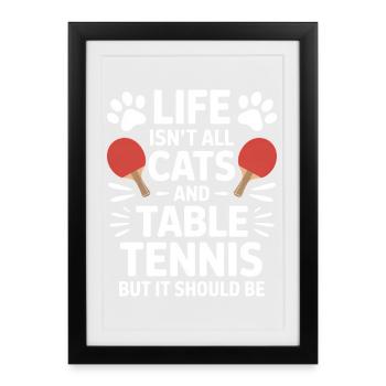 Dicton de tennis de table, blague de chat, cadeau de tennis de table - Affiche encadrée (27 × 37 cm) - noir - Devant