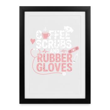 Blouse à café et gants en caoutchouc - Affiche encadrée (27 × 37 cm) - noir - Devant