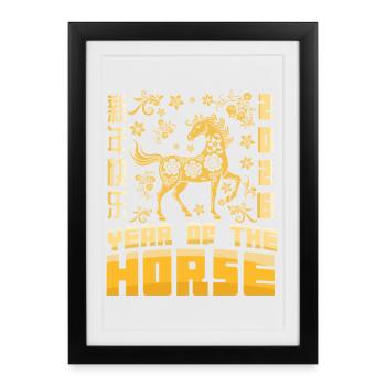 Année du Zodiaque chinois du cheval Nouvel An lunaire 2026 - Affiche encadrée (27 × 37 cm) - noir - Devant