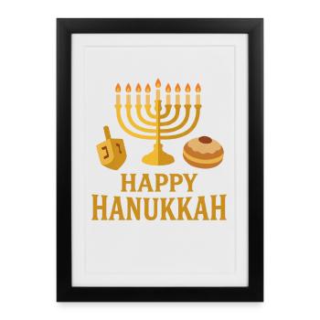 Menorah d’or : Joyeux Hanoukka - Affiche encadrée (27 × 37 cm) - noir - Devant