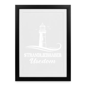 Usedom Holiday BEACH LOVERS USEDOM Lighthouse - Framed poster (27 × 37 cm) - black - Front