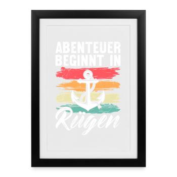 Baltic Sea ADVENTURE BEGINS IN RÜGEN Retro Funny - Framed poster (27 × 37 cm) - black - Front