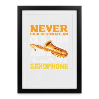 Old Man Grandfather Saxophone Saxophonist - Framed poster (27 × 37 cm) - black - Front